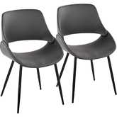 Fabrico Dining Accent Chair in Black Metal & Grey Leatherette (Set of 2)